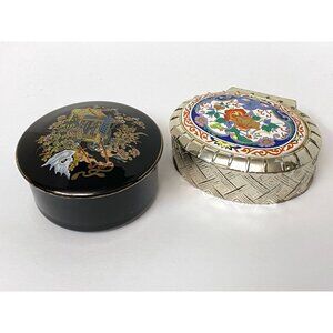 Vintage Floral Trinket Dishes Sato Gordon Porcelain Lidded & FB Rogers Silver Co